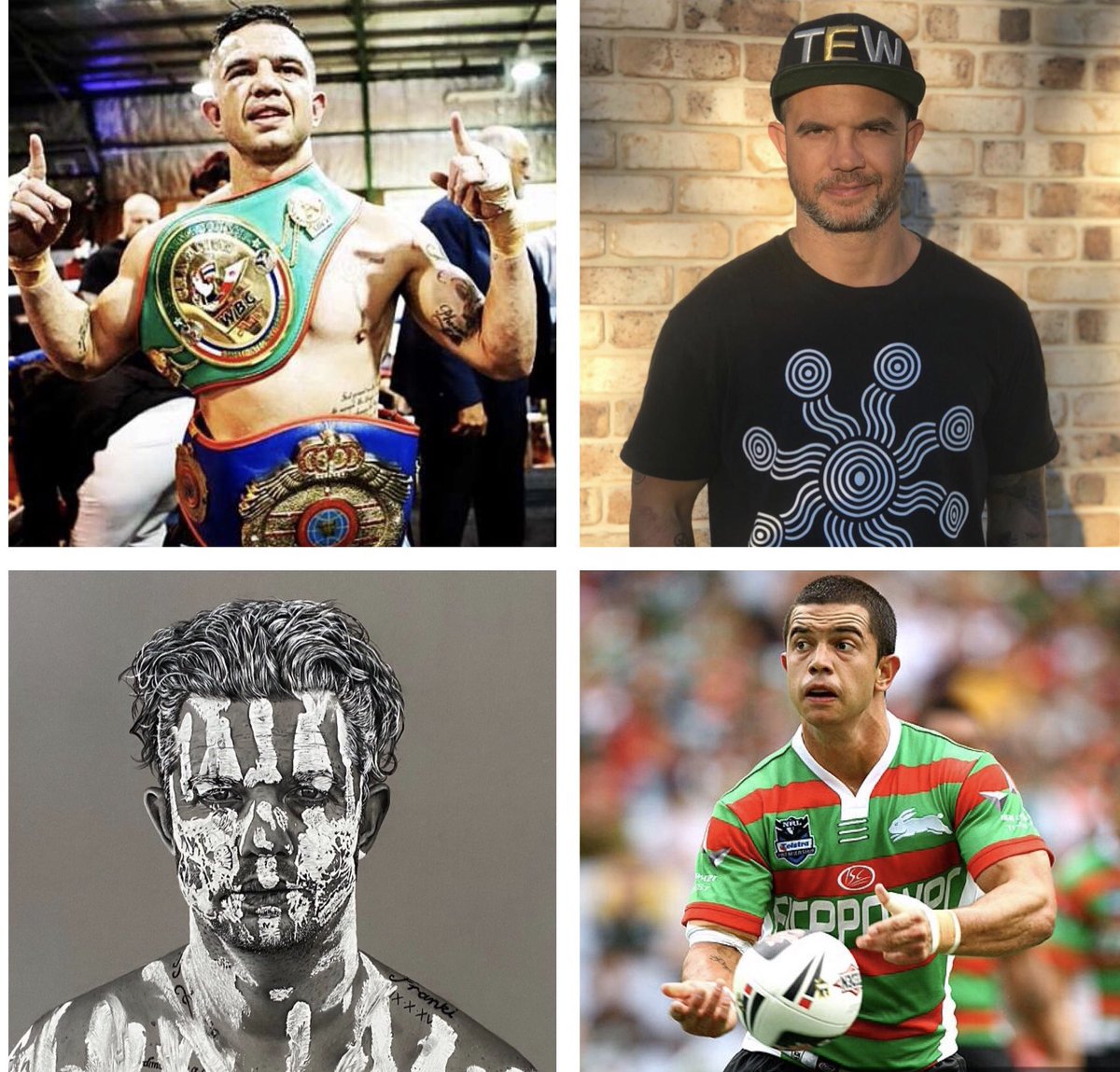 The 4 faces of @joewilliams_tew Wiradjuri/Wolgalu First Nations man in Australia. Played in the NRL for @SSFCRABBITOHS, professional boxer, lived his life with mental illness. Joes travels to communities looking to empower youth with wellness workshops.
#sharethemicnowaustralia