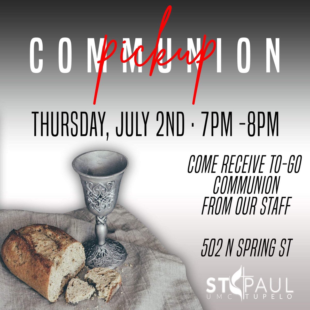 stpaultupelo's tweet photo. This Thursday swing by Saint Paul Tupelo for Communion Pickup and Prayer, we want you to continue being safe so just stay in your car pull up and pick up. See you then #SaintPaulTupelo #ItsStillOurYear https://t.co/2Q4ZIHSTDQ