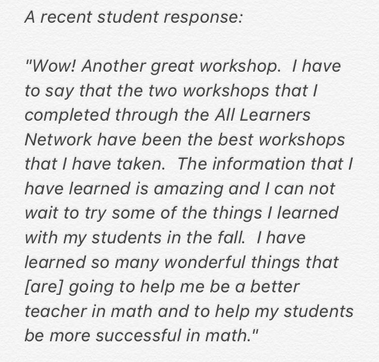 AllLearnersMath's tweet photo. We just got a rave review on our new online course on Math Menu! You can find out more information about the course at https://t.co/Fz5S1mYlqx .
#Math4All #math #STEM #onlinelearning #edchat #iteachmath #education #MathEd #mathematics #learningtoether #mathchat #equity https://t.co/x3a979x9MR