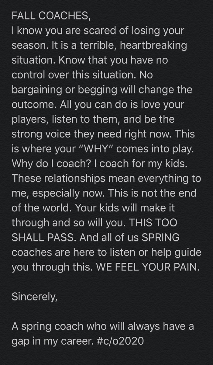 TO THE FALL COACHES: