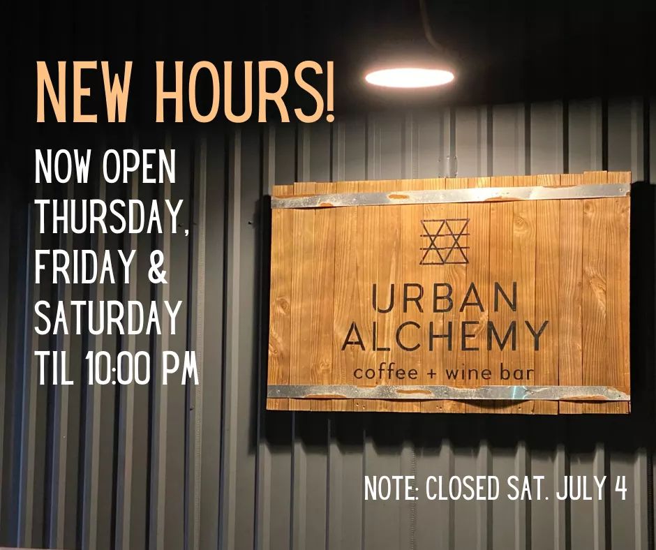 UrbanAlchemyBar's tweet photo. Thanks to YOU 🙏 and by popular demand, we're extending our hours on Thursday, Friday and Saturday! 

DINE IN and CARRY OUT/CURBSIDE SERVICE
Monday -Wednesday 7am-7pm
Thursday-Saturday 7am-10pm
+ LOCAL DELIVERY 
 https://t.co/aIzCfptgQb

#curbside #dinein #delivery https://t.co/OXQPSTeML7