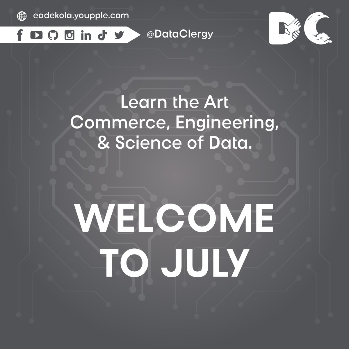 DataClergy's tweet photo. Happy new month, fellow learners.

I hope you've not been disappointed so far.

Let's keep learning; knowledge is a journey.

#DataClergy #DataScience #DataEngineering #Data #HappyNewMonth https://t.co/YGRmVgP4zR