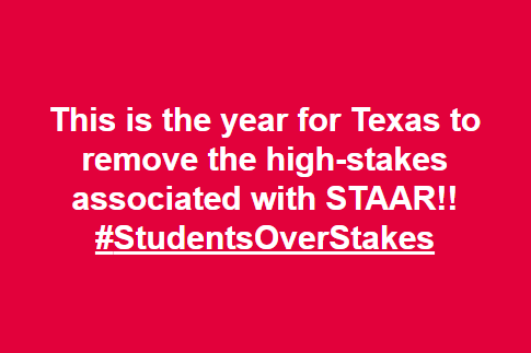 hassettfive's tweet photo. This is the year for Texas to remove the high-stakes associated with STAAR!!
#StudentsOverStakes https://t.co/GOLfeSCM2A