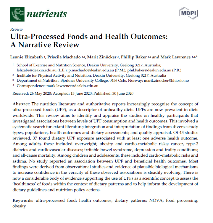 NEW REVIEW JUST OUT! 🔥 Finds comprehensive evidence linking ultra-processed foods w overweight, obesity, cancer, T2-diabetes, CVD, frailty &amp; depression. These foods cause harm - time to start using UPF concept in dietary guidelines &amp; policy action? mdpi.com/2072-6643/12/7…