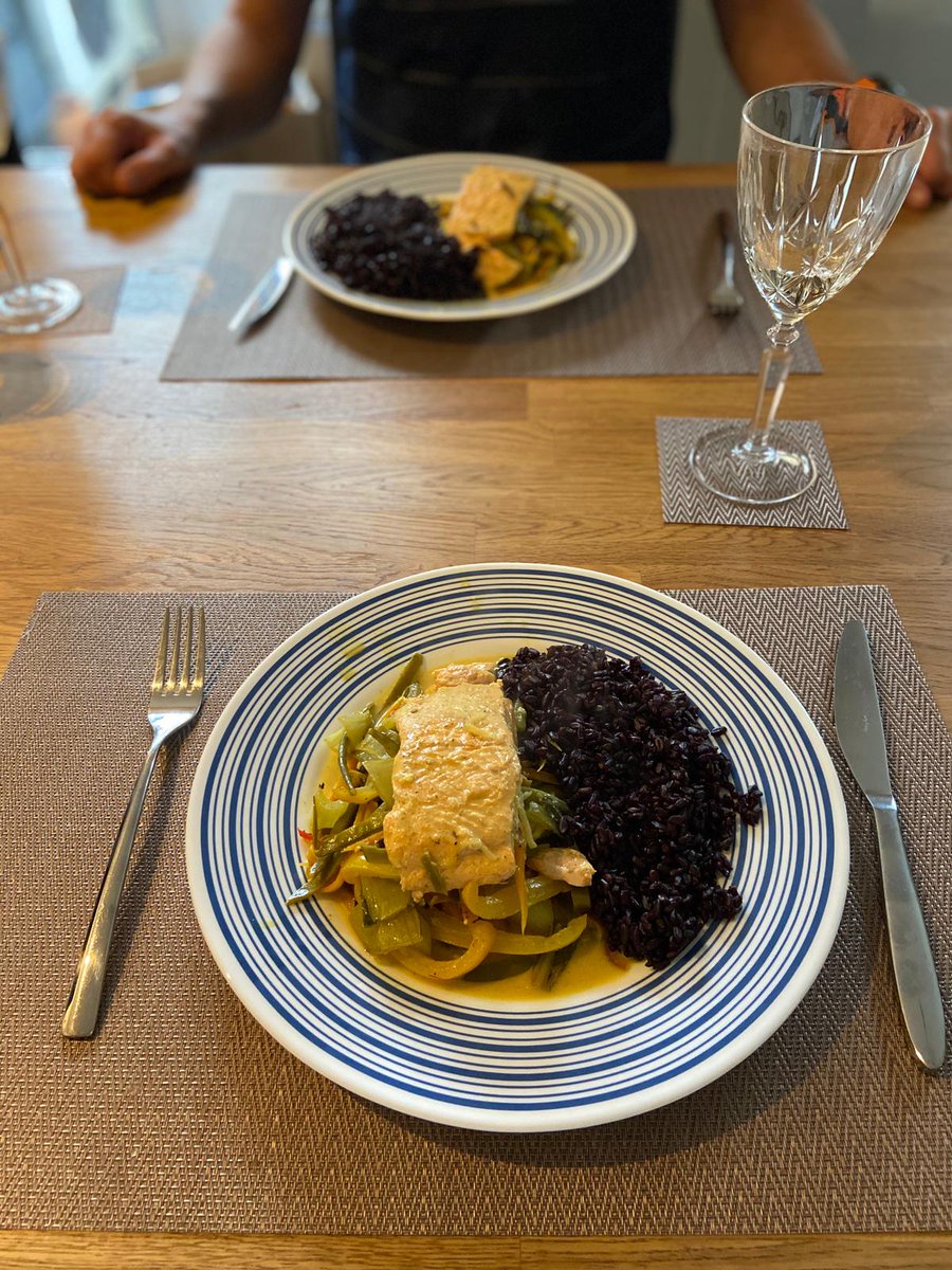StephenCassie's tweet photo. @SaturdayKitchen We loved this from a couple of weeks ago. This is our second dinner but with Trout, Pak Choi and Black rice.  So Delicious https://t.co/q0RaHd7ZHt