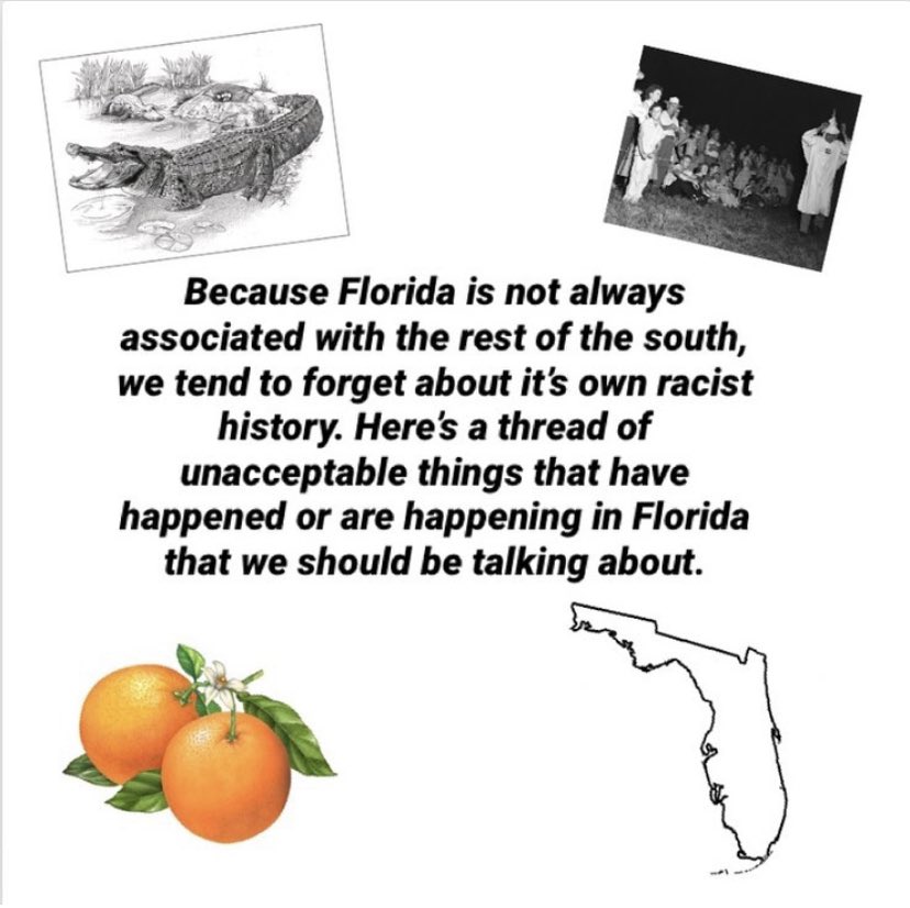𝗙𝗟𝗢𝗥𝗜𝗗𝗔’𝗦 𝗠𝗢𝗦𝗧𝗟𝗬 𝗢𝗩𝗘𝗥𝗟𝗢𝗢𝗞𝗘𝗗 𝗥𝗔𝗖𝗜𝗦𝗧 𝗣𝗔𝗦𝗧; 𝗔 𝗧𝗛𝗥𝗘𝗔𝗗:•The state of Florida has a tendency for pointing out other southern states’ racist past but ignoring our own.