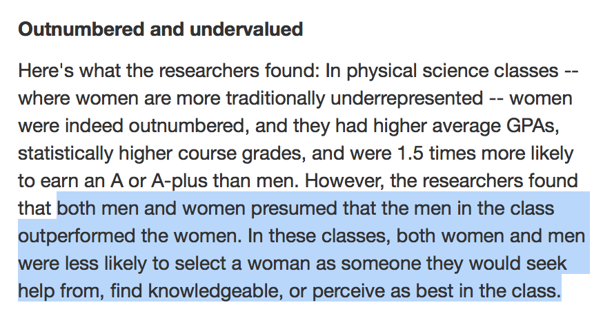 New study. Adding more women and even the over-performance of women, does little to mitigate gender bias in physical and life sciences among undergrads.  http://bit.ly/2YJ9uW2 