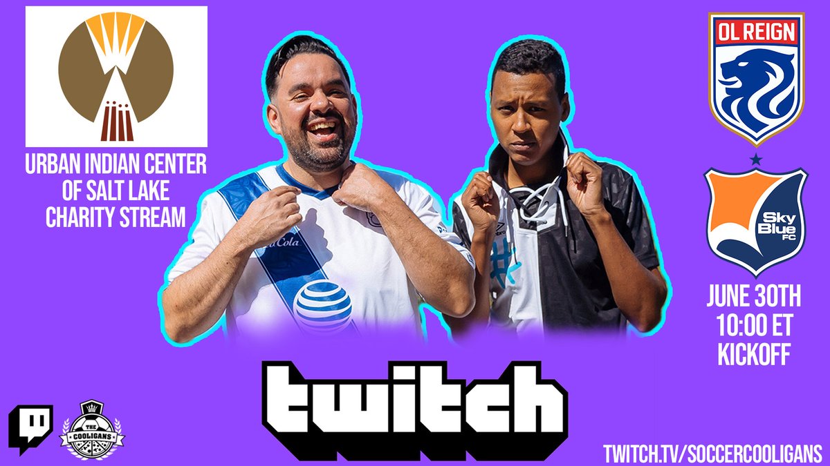 We're doing another @nwsl watch-along on Twitch and this time with our friend + comedian/announcer <a href="/colonialmanface/">Lorena Russi</a>! Watch @OLReign &amp; <a href="/SkyBlueFC/">NJ/NY Gotham FC</a> at 10pm ET with us! We'll also be raising money for the @Cloud9SBFC #prideraiser <a href="/IndianSalt/">Urban Indian Center of Salt Lake</a>! Join us at twitch.tv/soccercooligans! 🏳️‍🌈