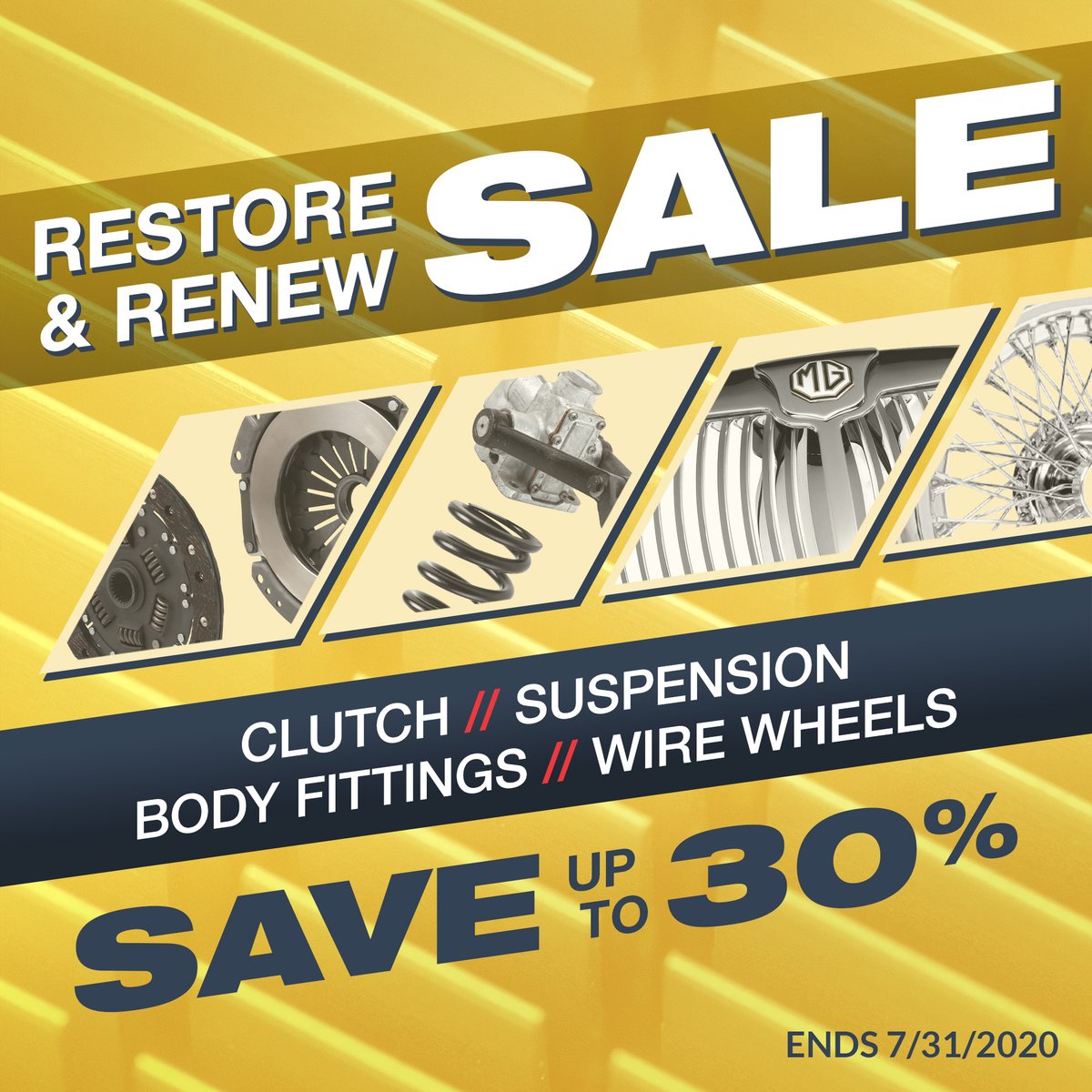 Breathe a fresh life into your classic car with our Restore &amp; Renew Sale! Finish off that long pending work on the exterior, get new wire wheels or suspension and SAVE up to 30%. We have some really good deals to make your day! #mossmotors

Shop &amp; Save:
mossmotors.com/sale