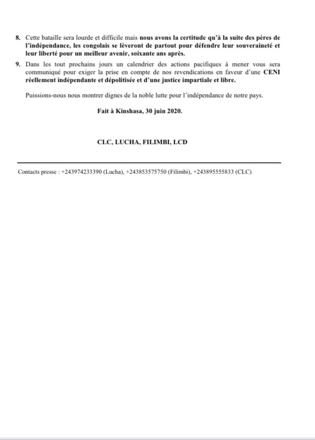 soniarolley's tweet photo. #RDC #Gouvernance : appel à mobilisation des mouvements citoyens @luchaRDC @filimbi243 @LaicDe @LeCongoDebout sur la réforme de la justice et @cenirdc « pour défendre l’avenir de la nation » https://t.co/noaXu7aVzU