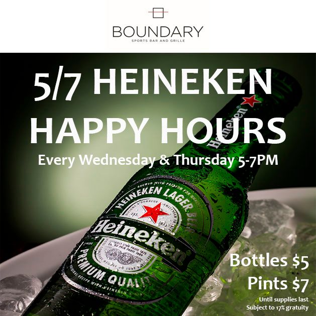 fairmontsouth's tweet photo. Yesssss! Heineken 5/7 Happy Hours are back on Wednesday and Thursdays until further notice!  Come catch some footy too - check Boundary Facebook and Instagram page for schedule! https://t.co/8mf7oCQxas