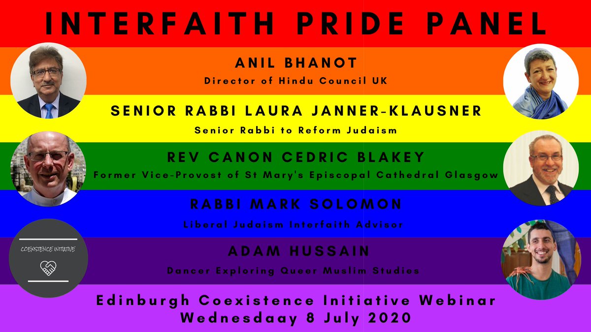 Proud 🌈 to invite you to our Interfaith Pride Panel on LGBTQ+ inclusion in faith!
Come hear the inspirational speakers <a href="/LauraJanklaus/">Rabbi Laura Janner-Klausner</a> (<a href="/ReformMovement/">Reform Judaism</a>) <a href="/anilbhanot/">Anil Bhanot</a> (@hindu_counciluk) <a href="/MosheLeibSol/">Mark Solomon</a> (<a href="/LiberalJudaism/">Liberal Judaism</a>) Rev Blakey (<a href="/thecathedral/">St Mary's Glasgow</a>) Adam Hussain facebook.com/events/5617156…