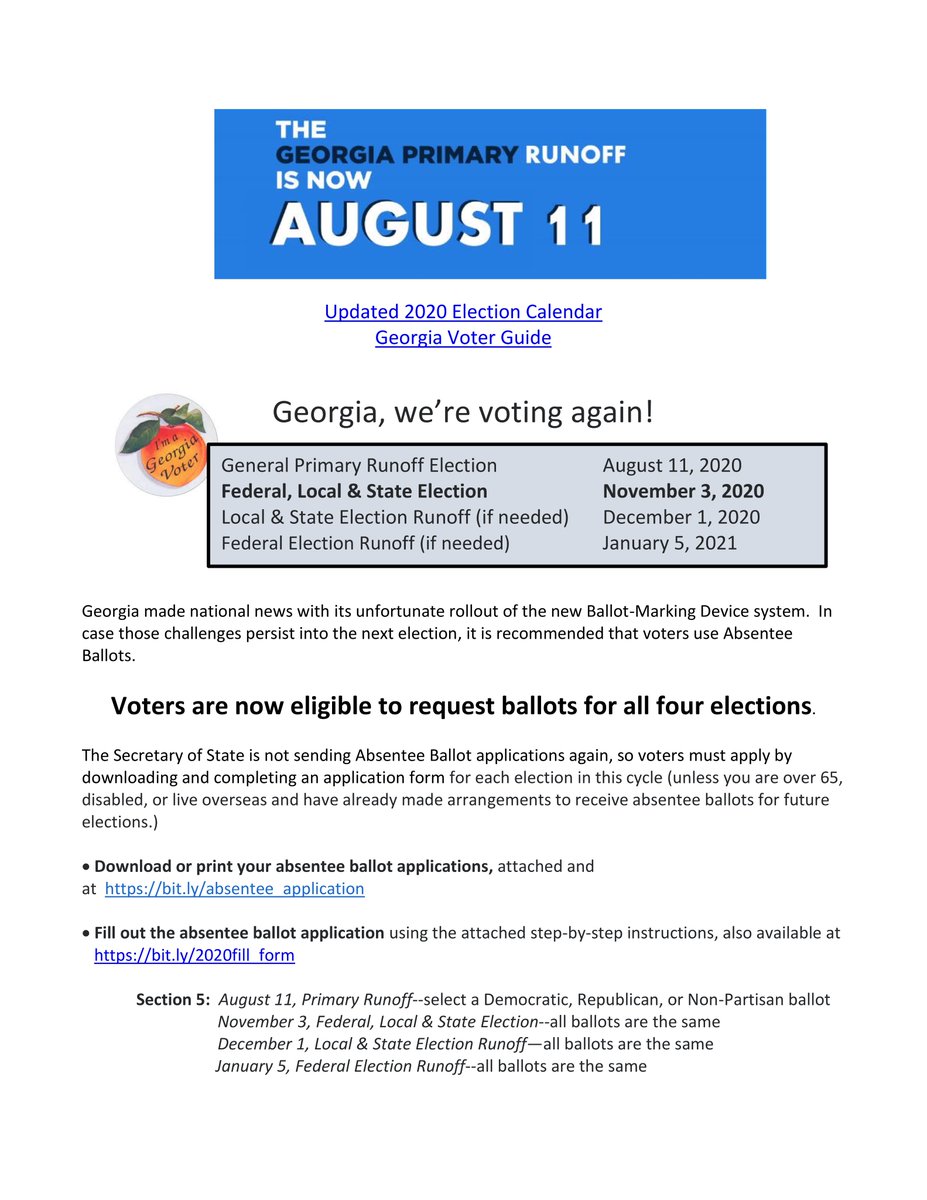 RepHenson86's tweet photo. 1. Immediately print three absentee ballot applications from Georgia My Voter Page
     2. Fill each one out with the August 11, November 3, and December 1, election date
    Please check out these docs for more info. https://t.co/QY2Eweiz48