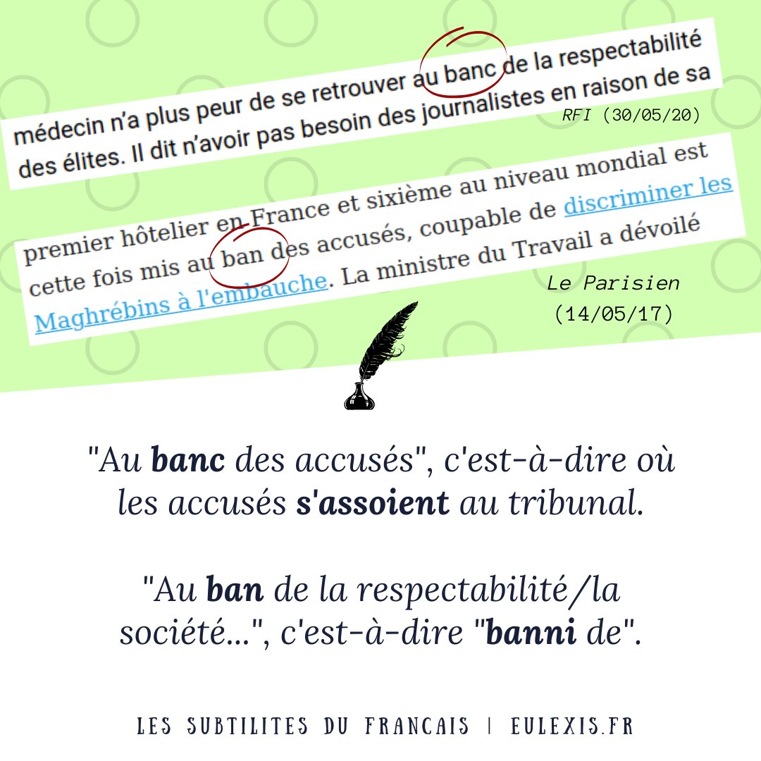 Ne vous trompez pas de finale quand vous voulez mettre quelqu'un au ban(c) des accusés car soit il sera jugé, soit il sera exclu du procès !