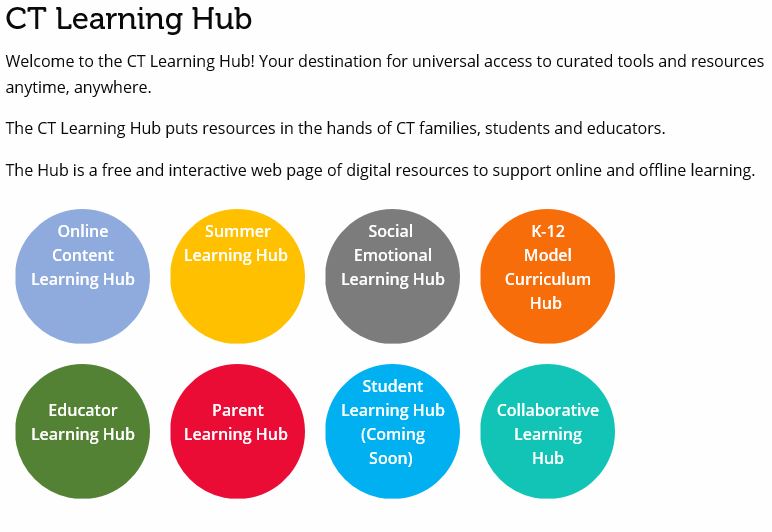 NEW <a href="/EducateCT/">CT Dept of Education</a> launches #CTLearningHub to support the reimagining of our classrooms by accelerating learning opportunities &amp; advancing equity anytime, anywhere! 

Designed for Teachers, Students &amp; Parents; check it out: tinyurl.com/ycbjcx37