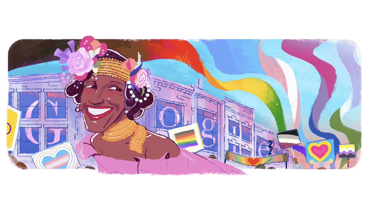 Today's Google Doodles image, which portrays trans activist Marsha P. Johnson.