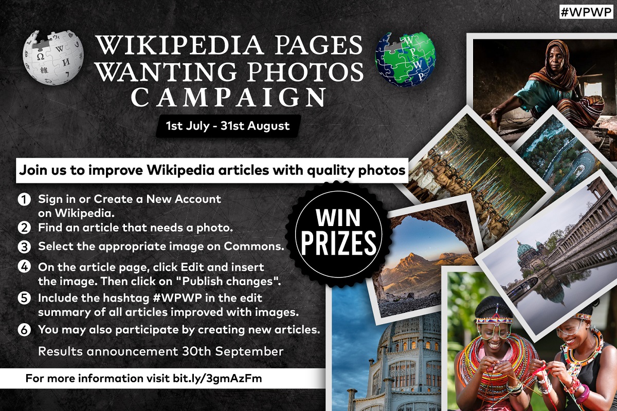Starting TOMORROW — Want to see your photo featured on a @Wikipedia page? #WPWP is bridging the gap between millions of quality photos on @WikiCommons and the Wikipedia pages that need them. It only takes a minute to help! More info: meta.m.wikimedia.org/wiki/Wikipedia…