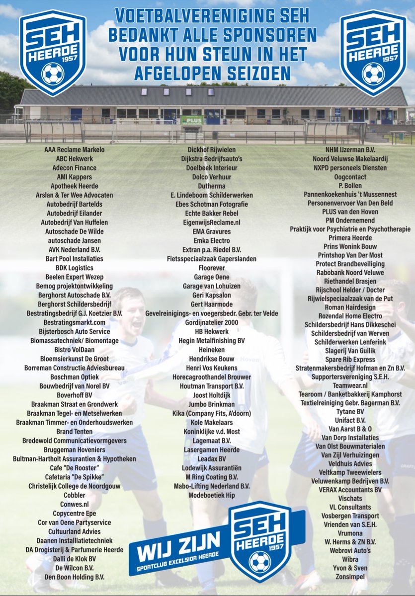 Een paginagrote advertentie in De Schaapskooi vandaag, waarin we al onze sponsoren bedanken voor hun steun in het afgelopen seizoen! #sponsoring #pr #heerde #bedrijven #kooplokaal #wijzijnseh