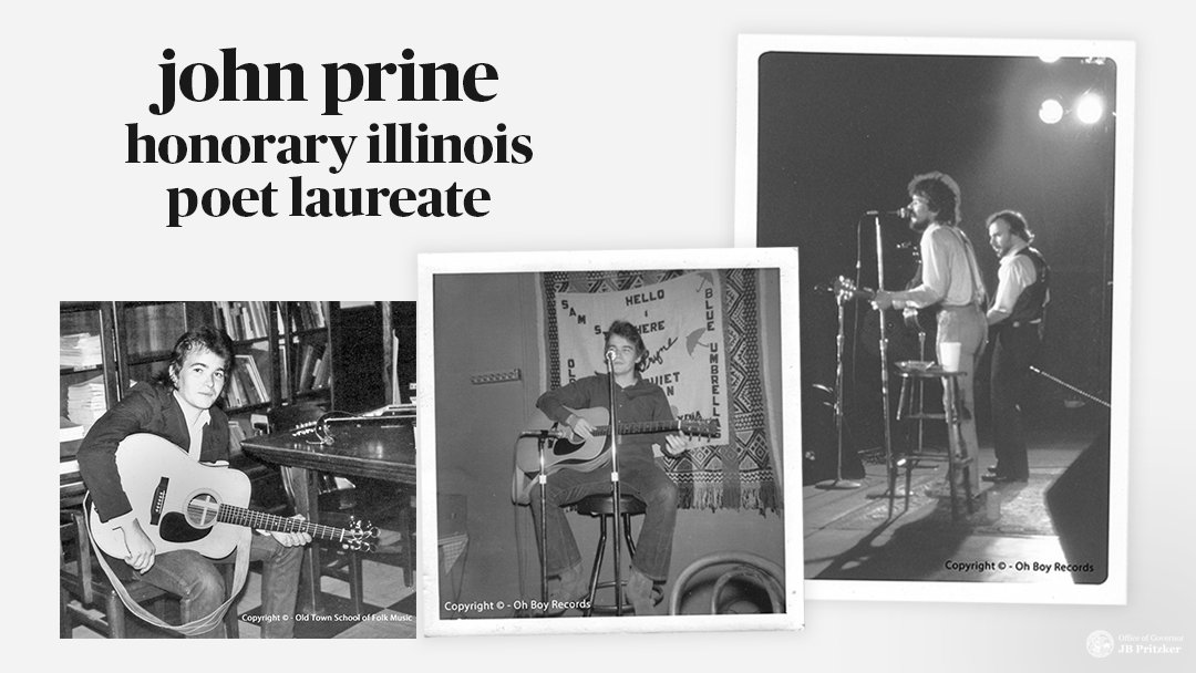 GovPritzker's tweet photo. It’s also my honor to name our state’s first honorary poet laureate. John Prine leaves behind an unparalleled musical legacy and was beloved by family and millions of fans who hope that in Heaven he finds Paradise waitin’ just as he longed for. https://t.co/5RSoDCrgrZ