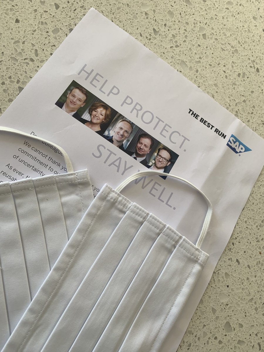 shammyssohal's tweet photo. @SAP and our leaders @ChrstnKlein @AdaireFoxMartin always doing what’s necessary to keep everyone safe and business running smoothly. Received my masks today in the mail. #staysafe https://t.co/gyNse8u7ji