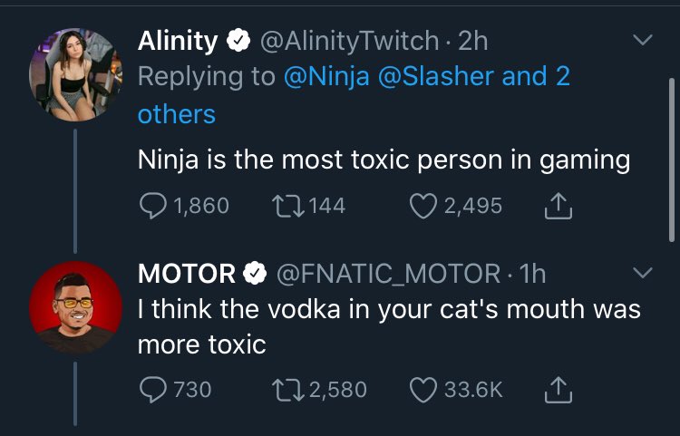 Alinity should have just stayed in her own lane. Got destroyed by both Ninja and Motor.