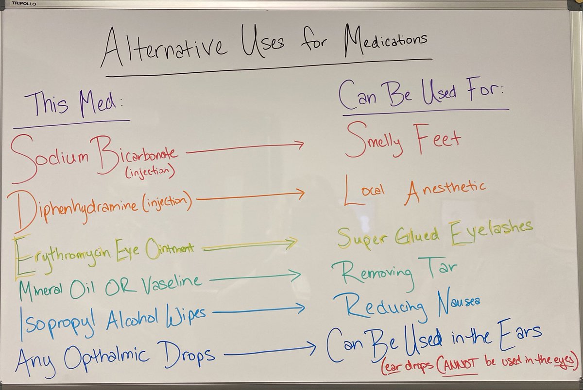 My final #PharmacyPearl of residency! Check out these usual/alternative uses for some common medications! Reply with others so we can all learn! #medtwitter #pharmacyresident #pharmacytips #medicationpearls @MaricopaEM @EM_Pharm
