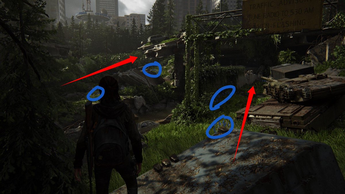 Use of BLUE flowers indicate possible paths for the player to take towards the BLUE building.Seeing a pattern here?