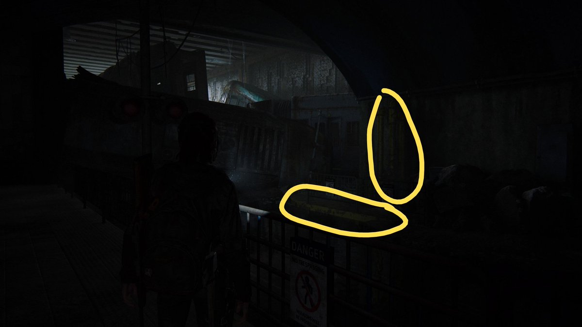 Time for some classic NaughtyDog YELLOW.The bright YELLOW cuts through the darkness to provide the player grounding and hinting at the location.