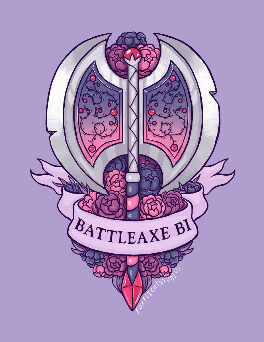 I started the series primarily for me, because I was tired of pride flag merchandise being just...flags...and I'm a weapons/dnd nerd, so what started as one design quickly grew to...the entire armory! Battleaxe Bi was my second design, and Mace Ace my third.  #Pride    #bisexual  #ace