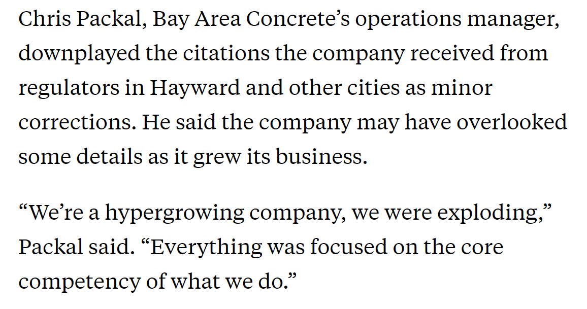 15/ In multiple interviews with the news organizations, Bay Area Concrete officials denied the firm had done anything wrong.