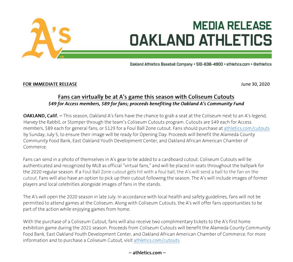 AthleticsPR's tweet photo. Fans can virtually be at A’s game this season with Coliseum Cutouts https://t.co/kmNvmDnJKu