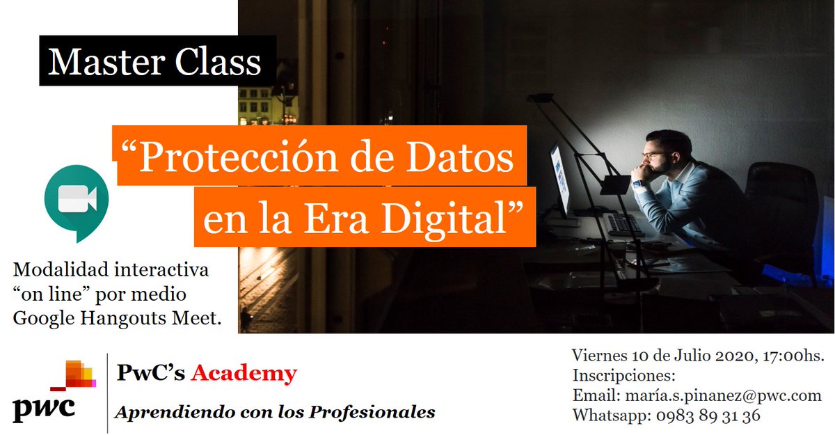 PwC_Paraguay's tweet photo. #PwCAcademyPy🎓presenta: 

MasterClass: "Protección de datos en la Era Digital" 👩‍💻🧑‍💻🔐

Aprende a determinar los posibles riesgos devenidos de la vulneración de protección de datos para las personas y para las empresas.

Mayores detalles en: https://t.co/n36rQXIC72 https://t.co/gDpEHYgTV3