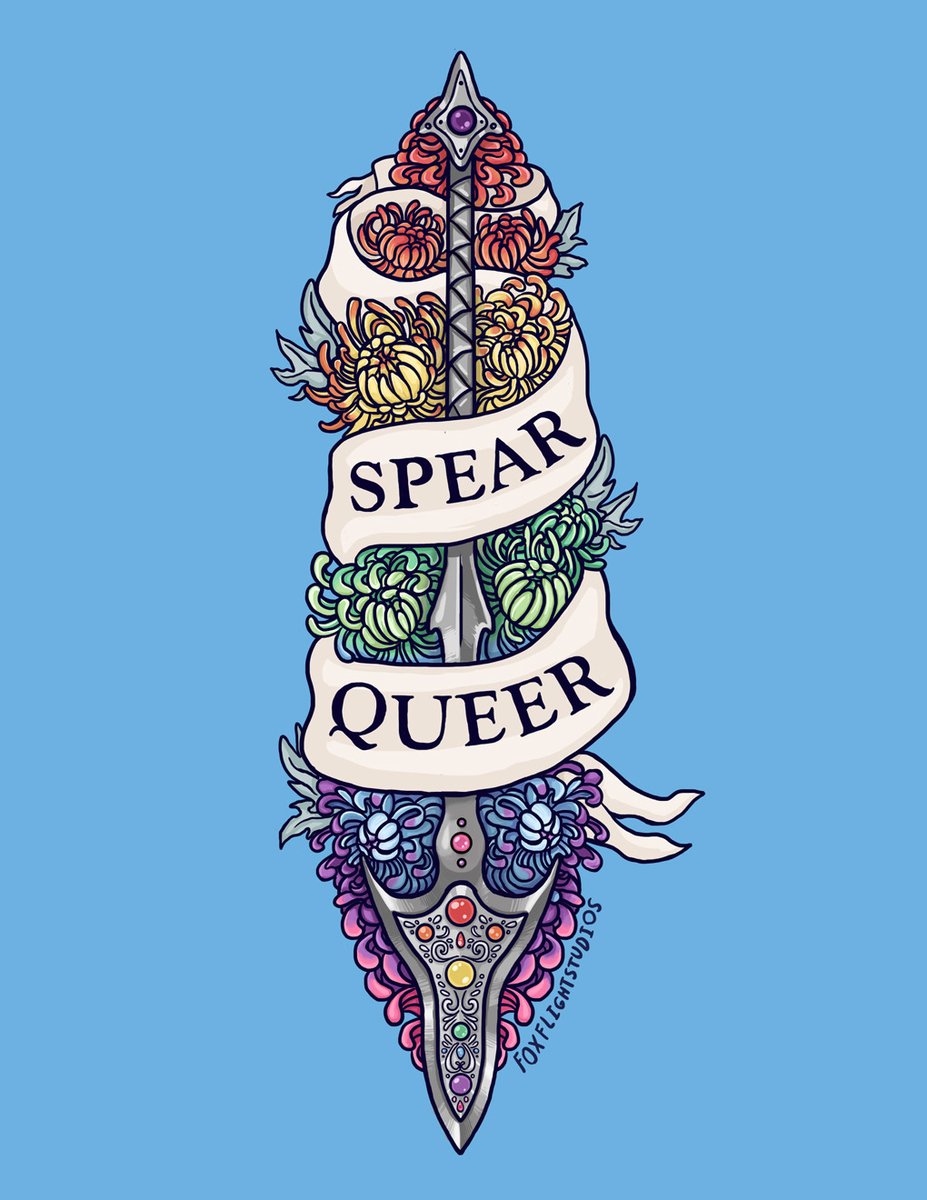 These two weapons are still some of my favorites, because I got to try out wildly different designs. Illustrating the waves in trident trans was one of my favorite parts of the whole armory.  #transpride  #queer