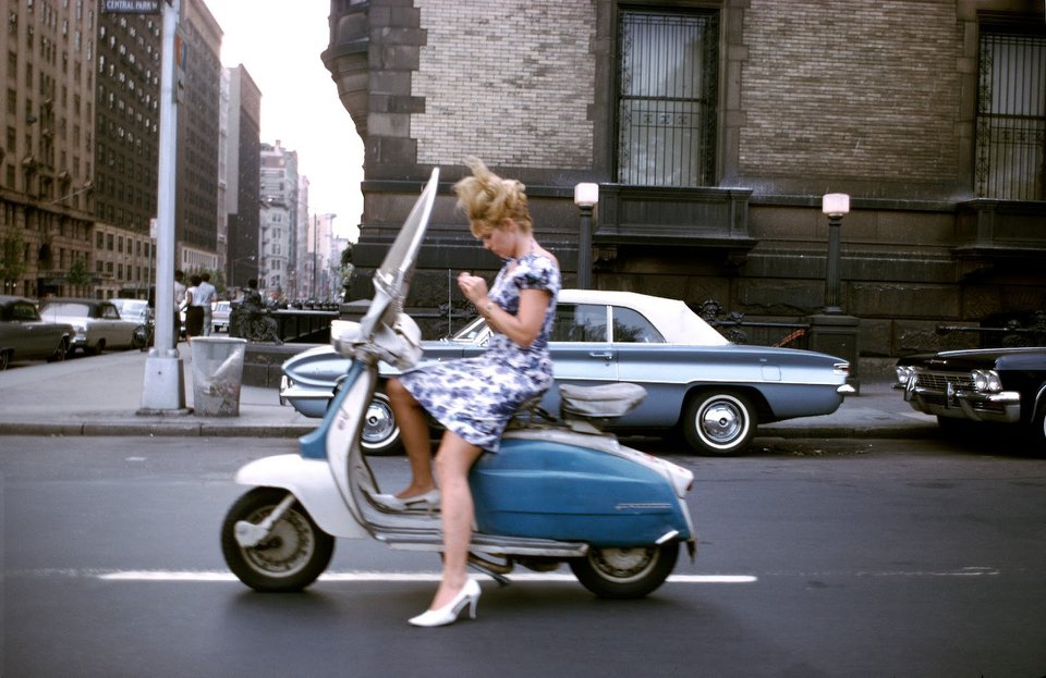 Joel Meyerowitz, Girl on a Lambretta scooter, NYC, 1965