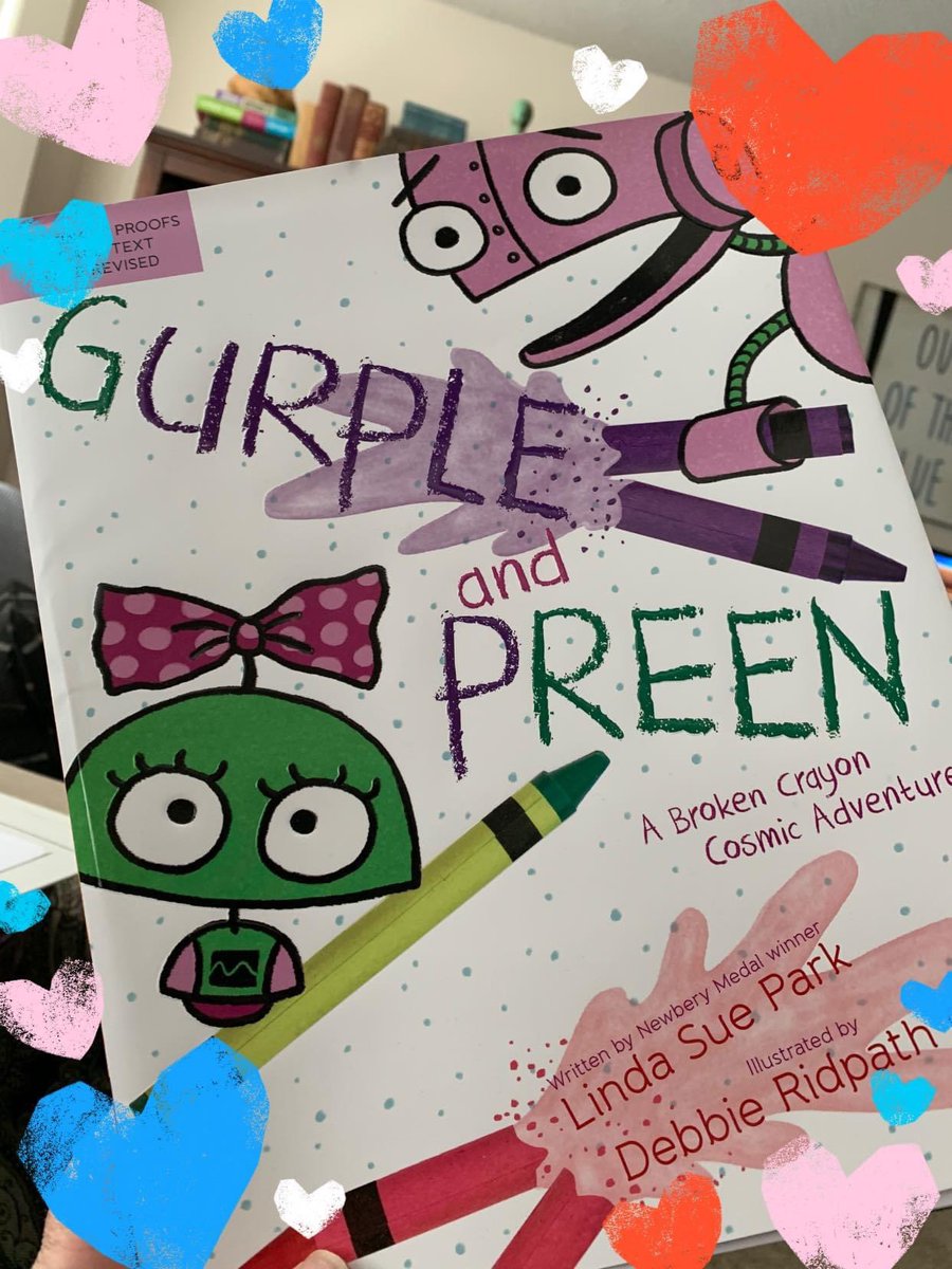 Creativity & working step by step, can solve any problem. @LindaSuePark & @inkyelbows have created a wonderful picture book, #gurpleandpreen, out in August. Lively language is meant to be read aloud, & crayon-inspired illustrations are page-popping &  surprising. #LitReviewCrew