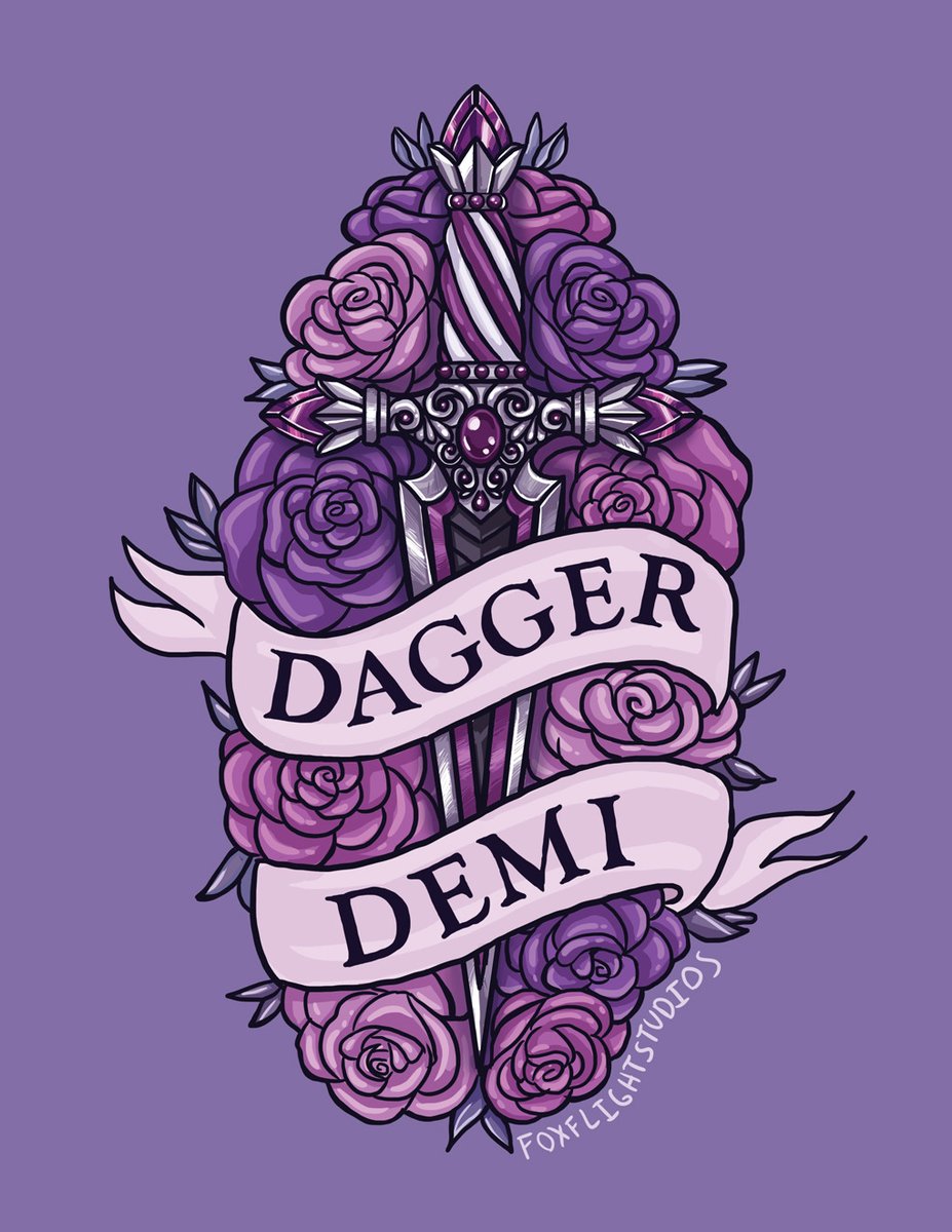 Dagger Demi's design was inspired by the triangle on the demi flag! We Fight As One was illustrated for the kickstarter, because we blew through my stretch goals so quickly it led me to develop a "unity weapon" designed for everyone under the umbrella + supporters.  #LGBTQ  #Pride  
