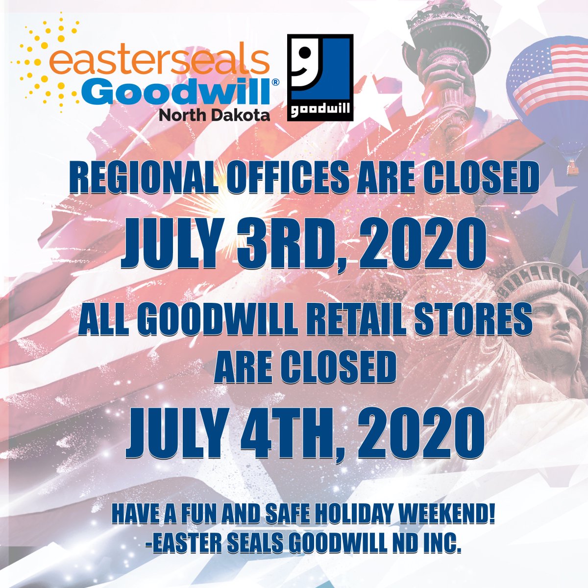 ESGWND's tweet photo. Have a great 4th of July everyone! Below are our closures for the holiday weekend. https://t.co/2ltjyCMsOf