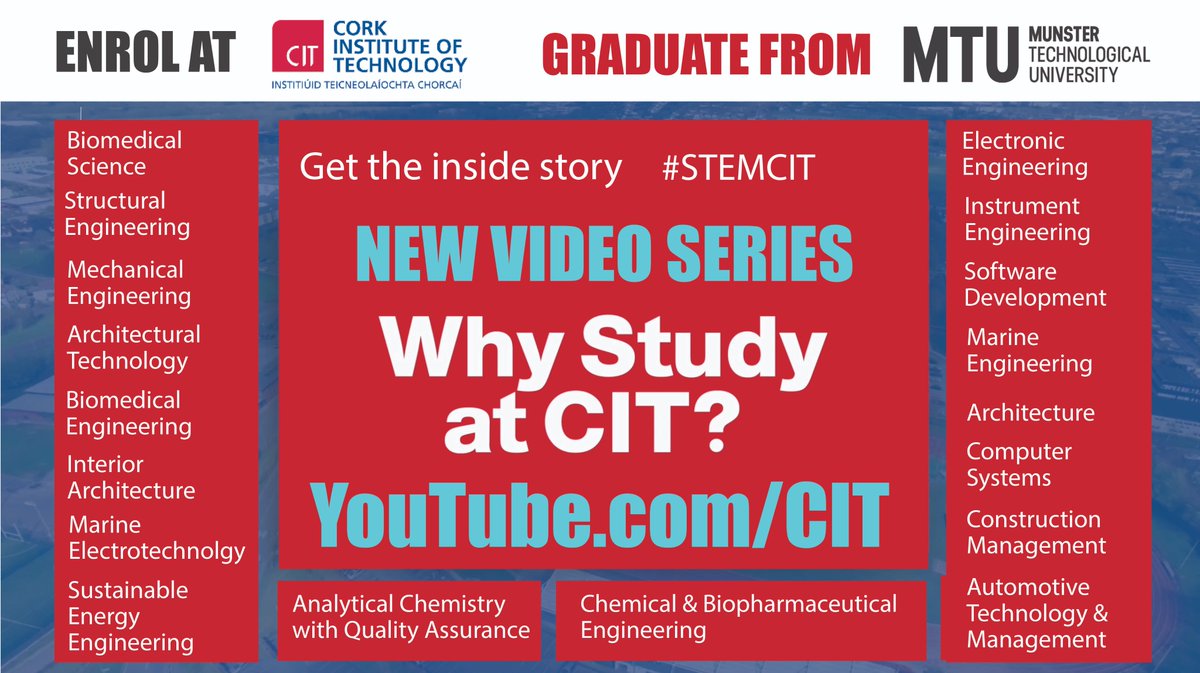 NormaWelchCork's tweet photo. 📢#Leavingcert2020 students, #caochangeofmind deadline is tomorrow July 1st at 5.15pm. If you are interested in studying a STEM course @CIT_ie see our #WhyStudyAtCIT video series on https://t.co/eEYHBlrSdZ
Enrol in CIT, graduate from @MTU_ie #STEMCIT @ml_loftus @EmilyTwomeyCIT https://t.co/u4Eev5F5z6