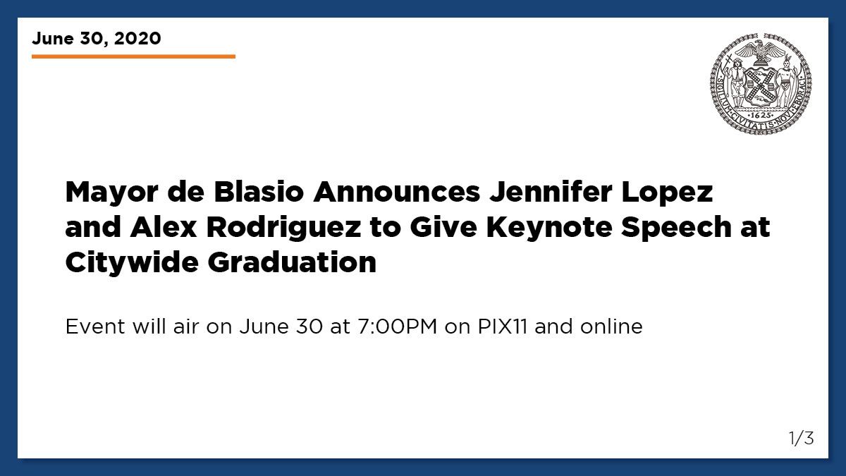 nycgov's tweet photo. No matter where she goes, she knows where she came from (from the Bronx!)

@JLo and @Arod will help us throw a virtual graduation for the #NYCClassof2020. See you tonight at 7. https://t.co/sanWQacFir