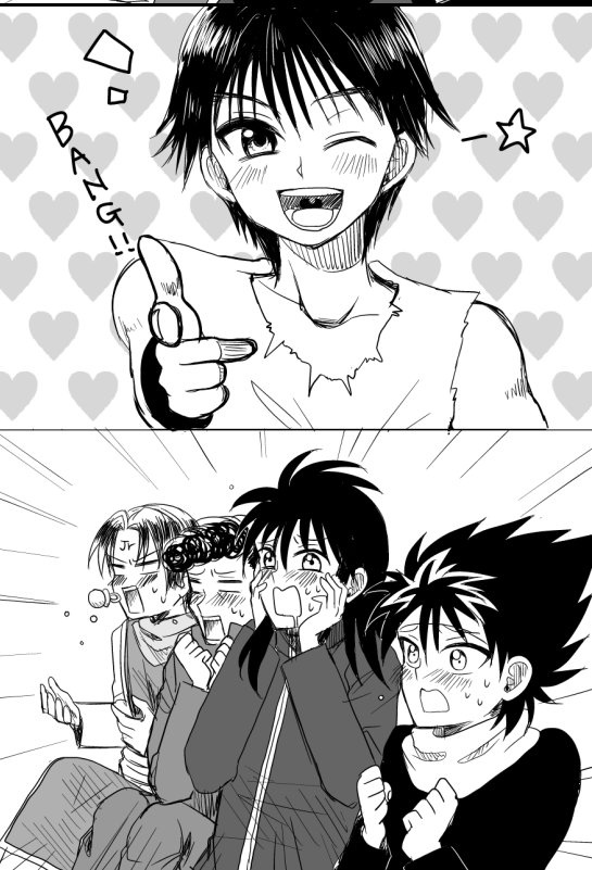 Flying_shadow_'s tweet image. "Seems yusuke beats both girls in terms of been cute". Hiei says looking at reader while blushing slightly.