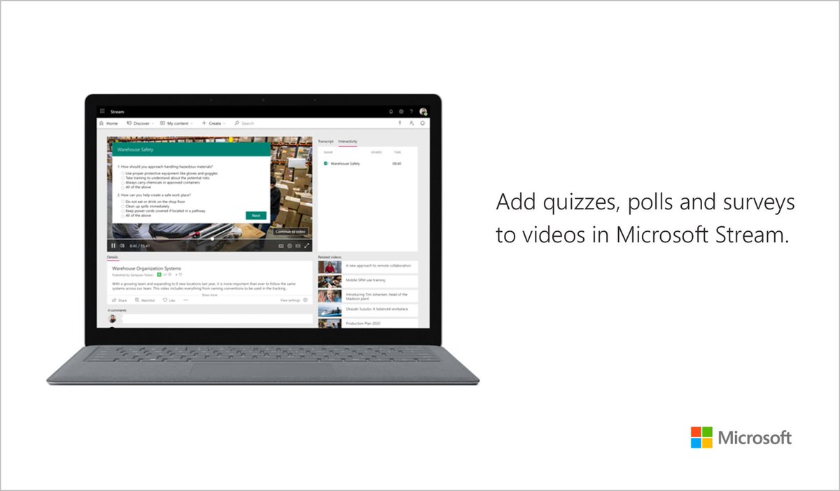 Learn how you can add a survey, poll, or quiz to a #MicrosoftStream video. msft.it/6017Tlm0D