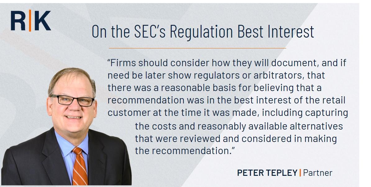 rumbergerkirk's tweet photo. Today's the day for compliance with the SEC's Reg-BI. Birmingham attorney Pete Tepley shares what firms can do to demonstrate they are acting in the best interest of retail clients when making investment recommendations. #RegulationBestInterest https://t.co/ubM19CpA5U https://t.co/oj5xBItfIR