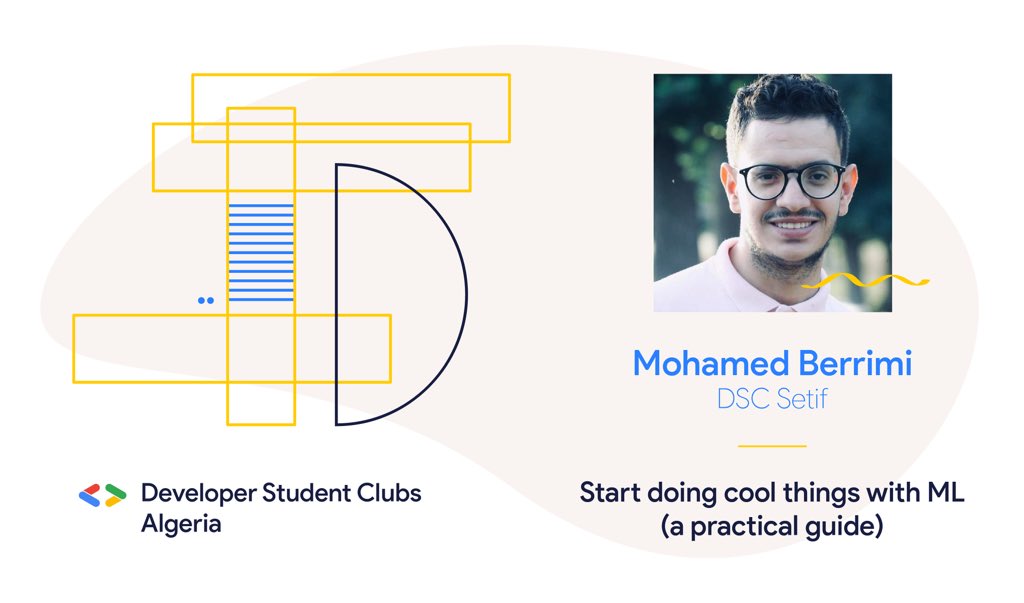 مرحبا! 
Tomorrow I’ll start a new course on Machine learning, where we will learn how you may create your ML model until production! 
We’ll do cool things 😉 <a href="/DSC_UFAS1/">DSC UFAS 1 Setif</a>