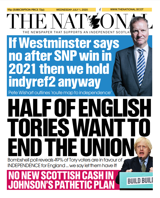 Tomorrow's front page: 49% of England's Tory voters say they want independence for their country... we say let them have it!