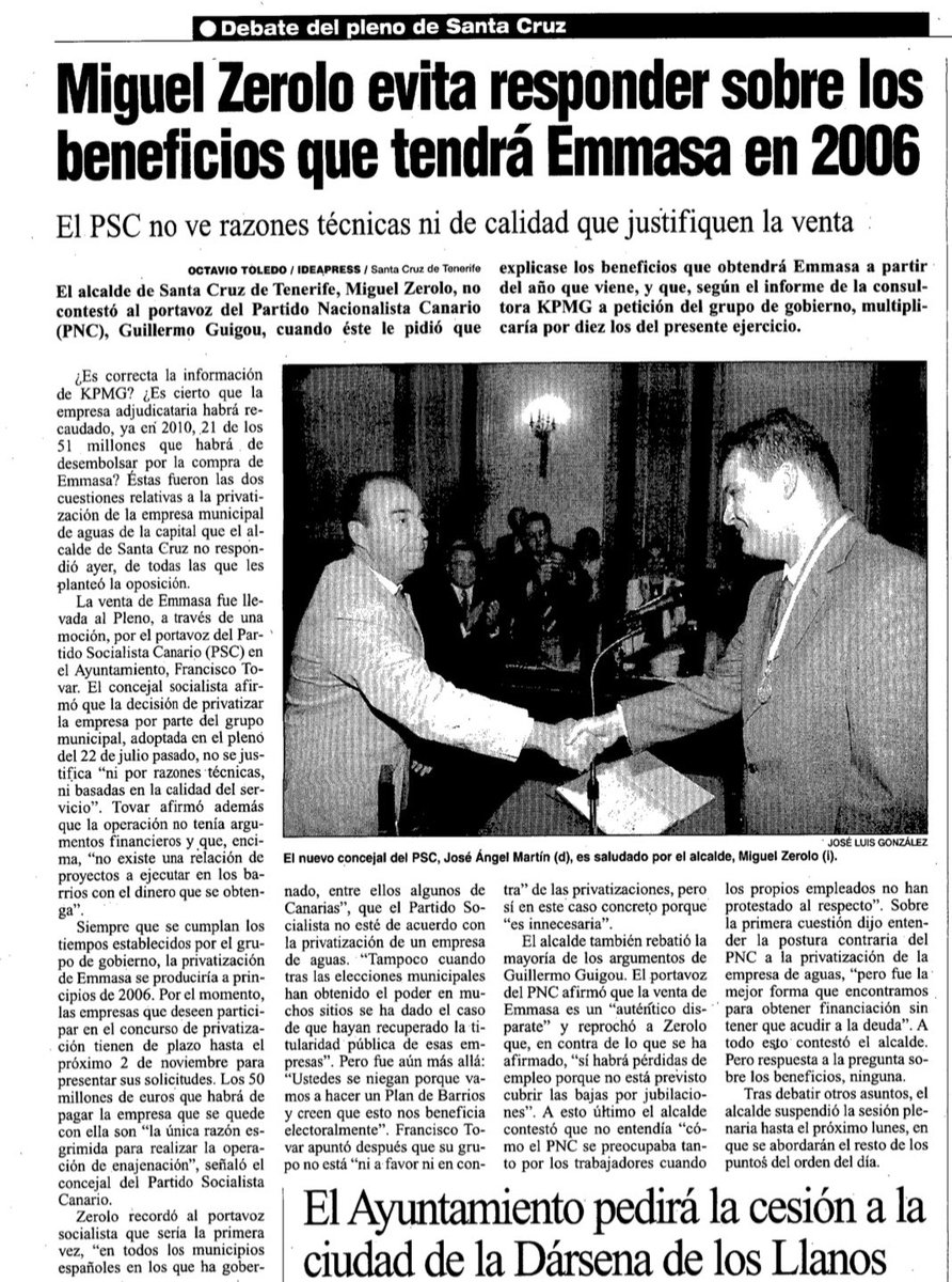DavidCuestaTV's tweet photo. La venta de Emmasa olió mal desde el principio. Lo que no podíamos imaginar es que a una multinacional como Sacyr le iba a salir gratis hacer negocio con el agua de los chicharreros. https://t.co/yIw8leZhQj