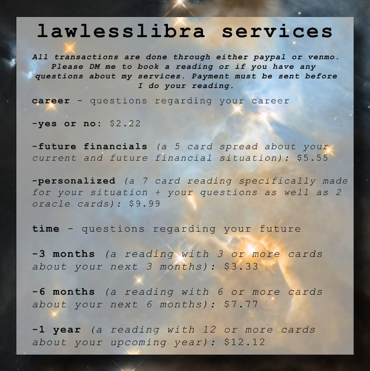 lawlesslibra's tweet photo. MY SERVICES 🧿 🧚🏻‍♂️ dm to book! https://t.co/ZsCoyjoTB0