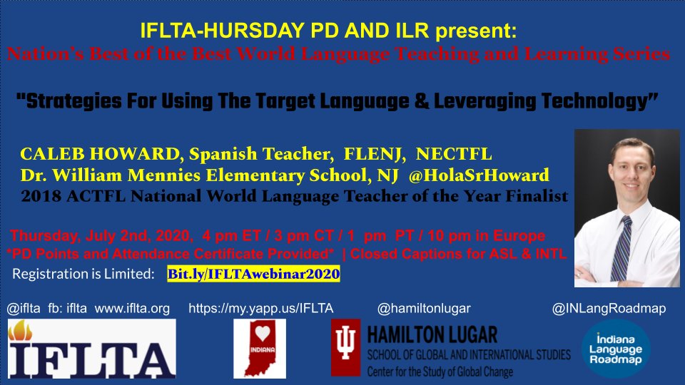 ONE MORE! DON'T MISS IT! <a href="/IFLTA/">IFLTA</a> <a href="/INLangRoadmap/">Indiana Language Roadmap</a> @HolaSrHoward <a href="/FLENJ/">FLENJ</a> @NECTFL1 <a href="/weteachlang/">We Teach Languages</a> <a href="/DualLangSchools/">DualLanguageSchools</a> <a href="/MEGASDCOE/">Multilingual Education & Global Achievement- SDCOE</a> <a href="/MenniesSchool/">Dr. William Mennies Elementary School</a> <a href="/AZLAinfo/">AZLA</a> <a href="/FLAVAWeb/">FLAVA</a> <a href="/flam_mo/">FLAM</a> <a href="/EducateIN/">Indiana Department of Education (IDOE)</a> <a href="/INedchat/">INedchat</a> @BilingualNation <a href="/DLELnetwork/">DualLangNetwork</a> 
#iflta #actfl #langchat #Earlylang
R/tion: Bit.ly/IFLTAwebinar20…