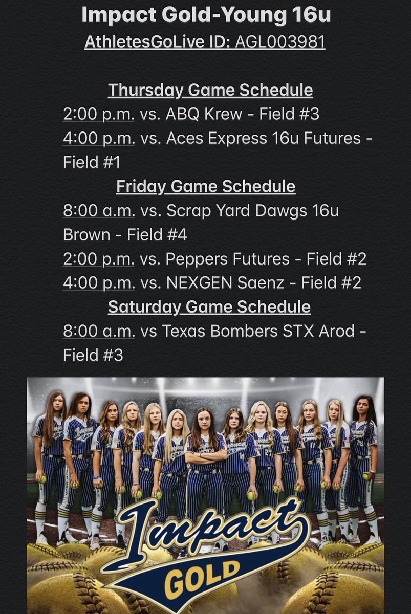 EmmyHornick's tweet photo. So excited for this weekend at the @COSparkFire in Houston with my amazing team @youngimpactgold Tomorrow I will be playing in the All-Academic game to get this week started off right‼️Tune into our games on AthletesGoLiveID: AGL003981 @StriveSoftball @SoftballConnect @Gosset41 https://t.co/YguXRfCQd0