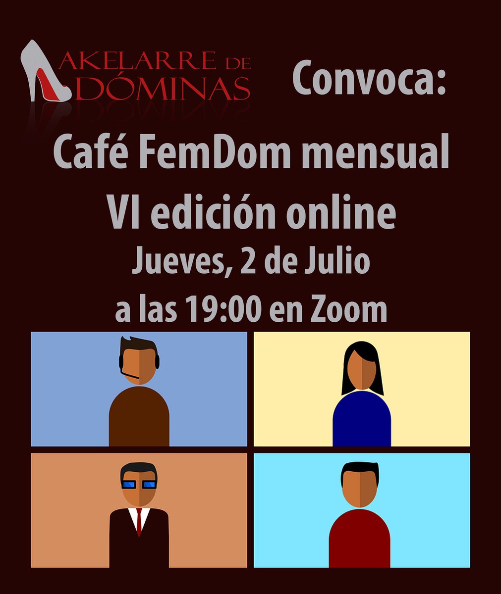 AkelarreDominas's tweet photo. Hoy primer jueves de mes, convocamos café Femdom a las  19 horas por zoom. 
Café de vacaciones desde el chiringuito, y tú qué vas a hacer??
Pide tu enlace por correo a info@akelarrededominas.es asunto: VI café Femdom 6 de agosto https://t.co/JdNFWKtvUk https://t.co/gYL5Dcil2D