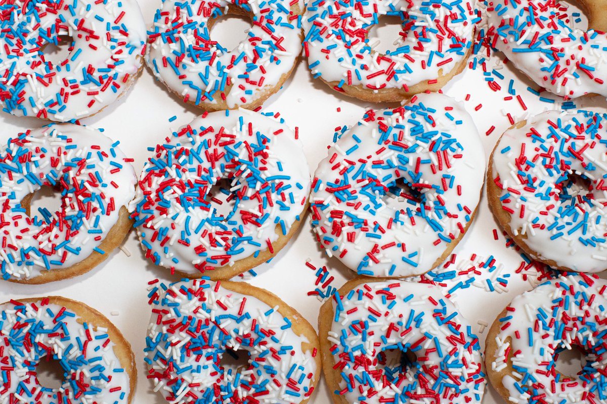 We will be CLOSED at all locations on July 4th! 🇺🇸 Stop by this week for all of your holiday doughnut needs.